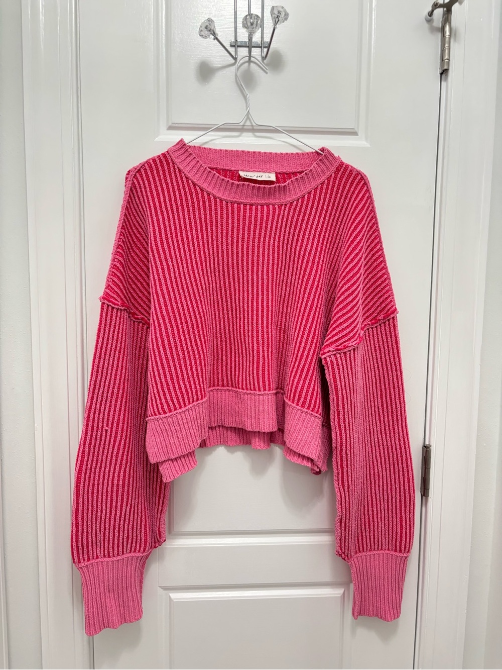 Boxy Ribbed Crop Sweater - Pink